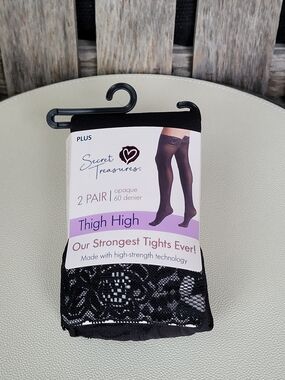 Secret Treasures Thigh High Tights - Black (2 Pair) Plus Size